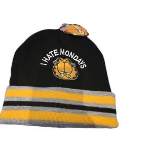 Garfield I Hate Mondays Pom Beanie Hat One Size Stretch